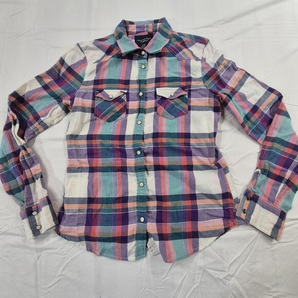 American Eagle Outfitters Tops - American Eagle Outfitters Shirt Womens Medium Plaid Snap Front Long Sleeve